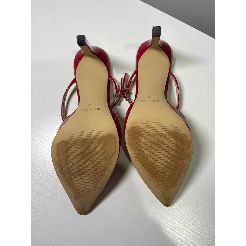 Nine West Red Patent Leather Pointed Toe Mary Jane Stiletto Heels Womens Size 7M